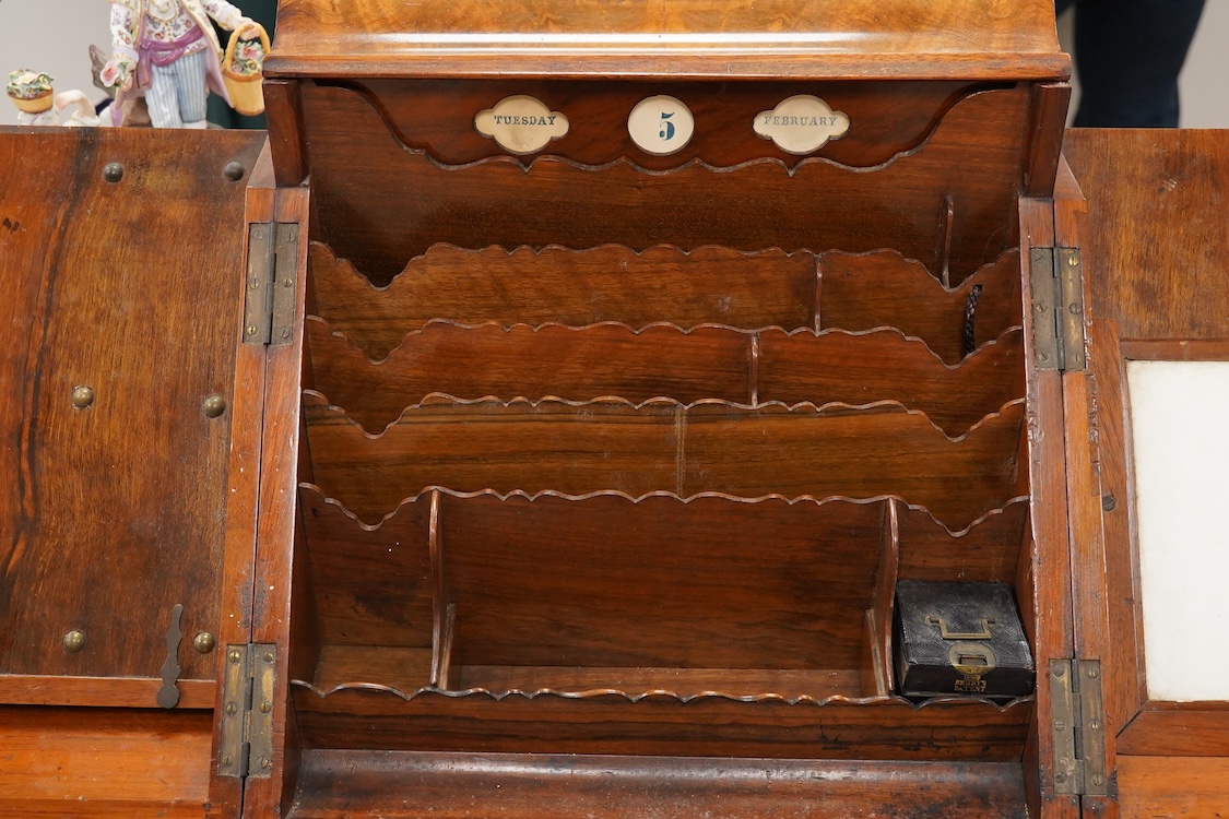 A 19th century burr walnut two door fitted stationery box, 31cm high